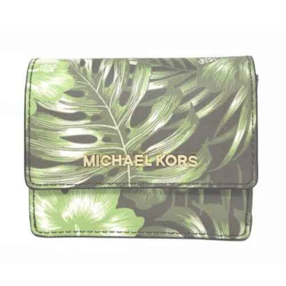 Michael Kors Handbags - Michael Kors Jet Set Travel Palm Leaf Olive Wallet